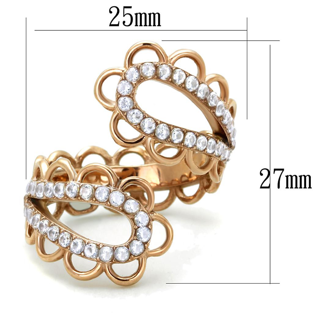 TK1633 - IP Rose Gold(Ion Plating) Stainless Steel Ring with AAA Grade CZ  in Clear-1