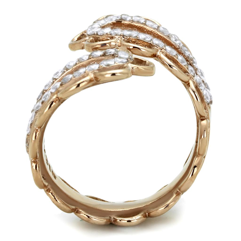 TK1633 - IP Rose Gold(Ion Plating) Stainless Steel Ring with AAA Grade CZ  in Clear-2
