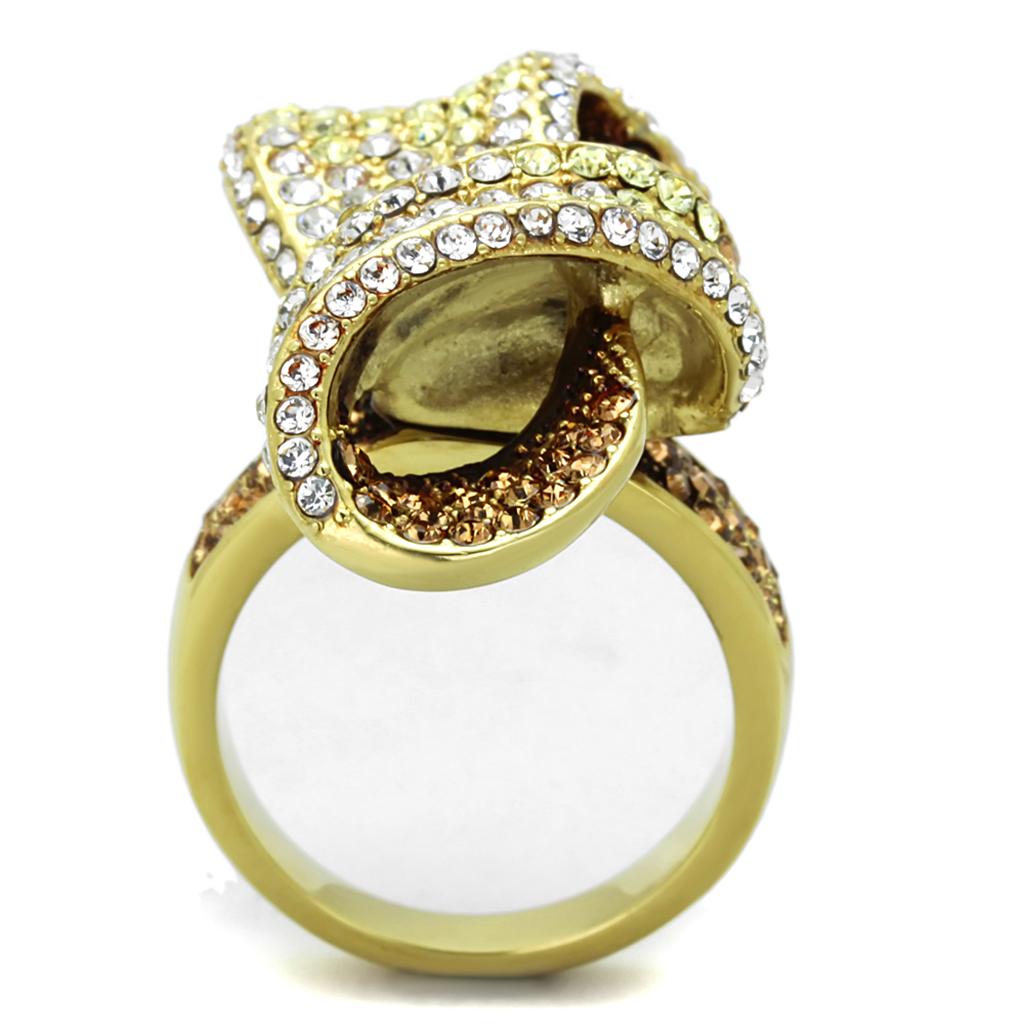 TK1635 - IP Gold(Ion Plating) Stainless Steel Ring with Top Grade Crystal  in Multi Color-2