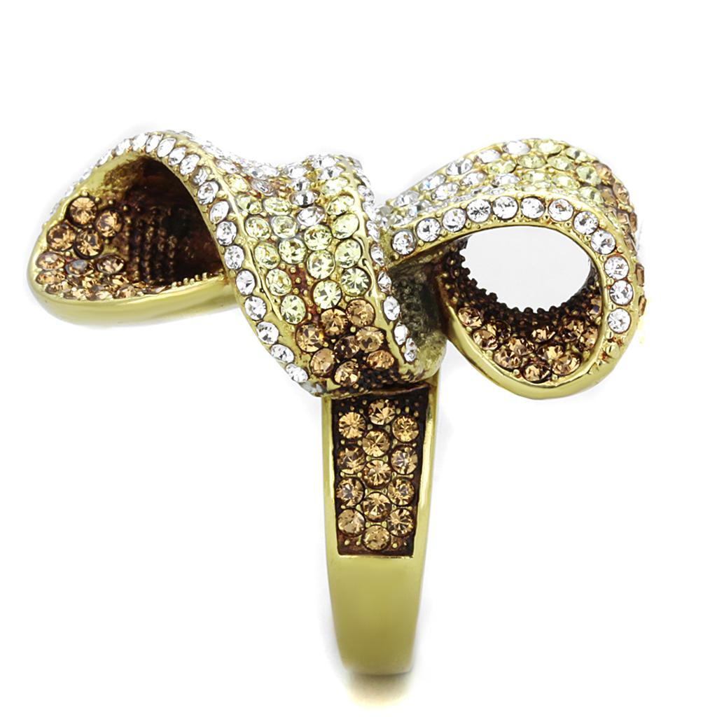 TK1635 - IP Gold(Ion Plating) Stainless Steel Ring with Top Grade Crystal  in Multi Color-3