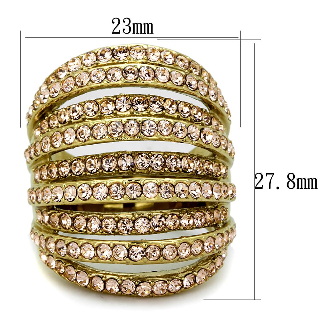 TK1637 - IP Gold(Ion Plating) Stainless Steel Ring with Top Grade Crystal  in Light Peach-1
