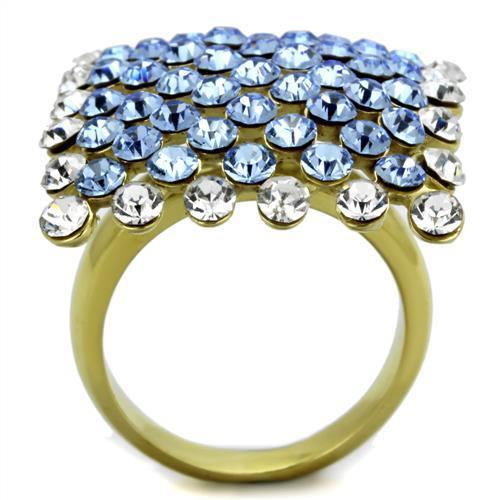 TK1643 - IP Gold(Ion Plating) Stainless Steel Ring with Top Grade Crystal  in Light Sapphire-2