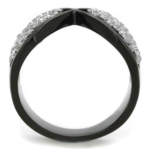 TK1644 - Two-Tone IP Black Stainless Steel Ring with AAA Grade CZ  in Clear-2