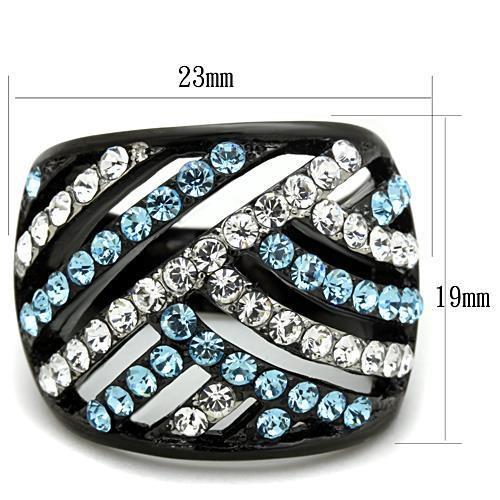 TK1663 - Two-Tone IP Black Stainless Steel Ring with Top Grade Crystal  in Sea Blue-1