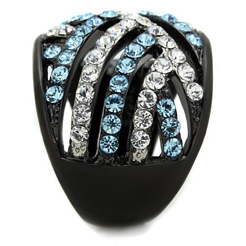 TK1663 - Two-Tone IP Black Stainless Steel Ring with Top Grade Crystal  in Sea Blue-3