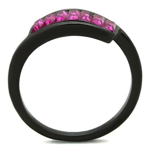 TK1664 - IP Black(Ion Plating) Stainless Steel Ring with Top Grade Crystal  in Fuchsia-2
