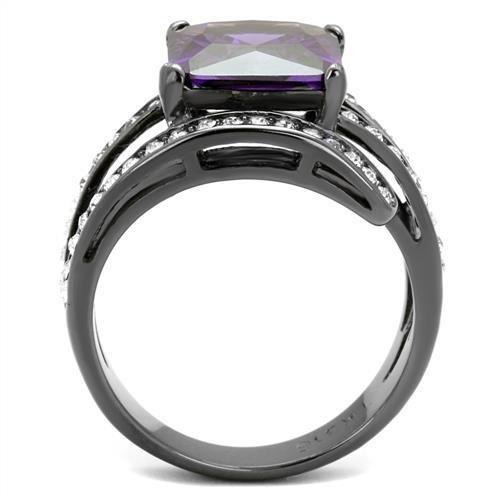 TK1665LJ - IP Light Black  (IP Gun) Stainless Steel Ring with AAA Grade CZ  in Amethyst-2