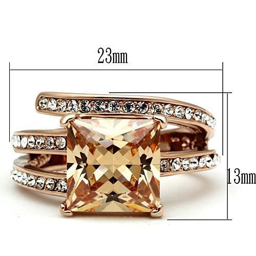 TK1665 - IP Rose Gold(Ion Plating) Stainless Steel Ring with AAA Grade CZ  in Champagne-1
