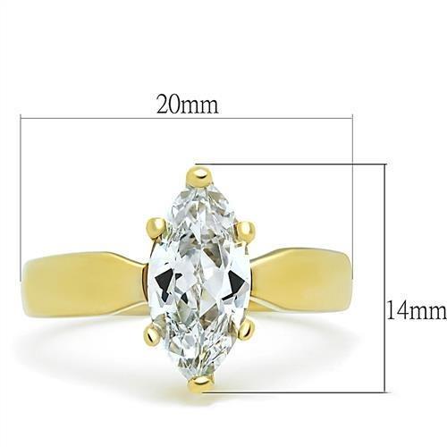 TK1673 - IP Gold(Ion Plating) Stainless Steel Ring with AAA Grade CZ  in Clear-1