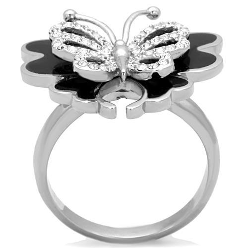TK1676 - High polished (no plating) Stainless Steel Ring with Top Grade Crystal  in Clear-2