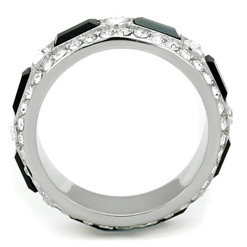 TK1677 - High polished (no plating) Stainless Steel Ring with Top Grade Crystal  in Jet-2