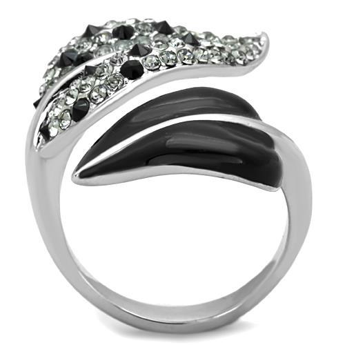 TK1678 - High polished (no plating) Stainless Steel Ring with Top Grade Crystal  in Jet-2