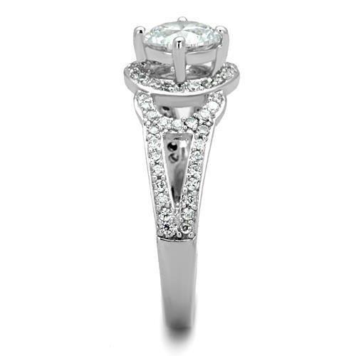 TK1681 - High polished (no plating) Stainless Steel Ring with AAA Grade CZ  in Clear-3