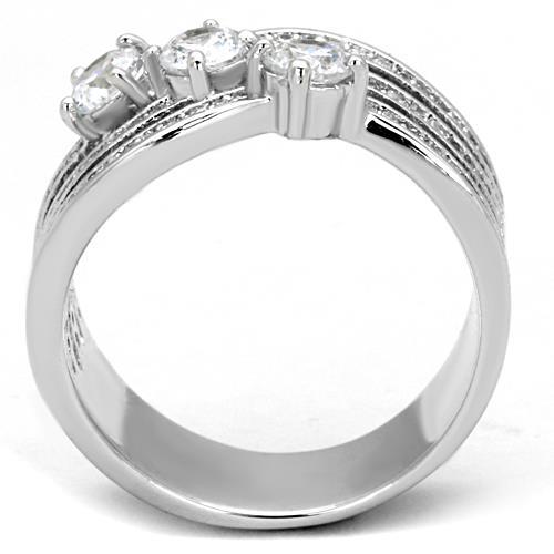 TK1683 - High polished (no plating) Stainless Steel Ring with AAA Grade CZ  in Clear-2