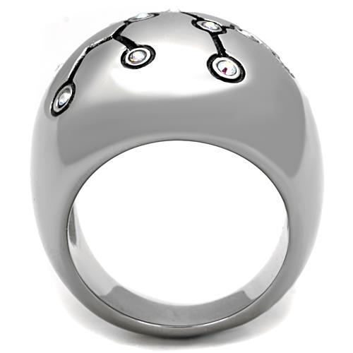 TK1685 - High polished (no plating) Stainless Steel Ring with Top Grade Crystal  in White AB-2