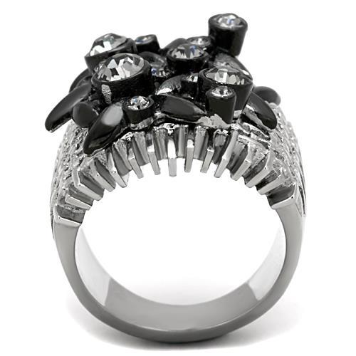 TK1687 - Two-Tone IP Black Stainless Steel Ring with Top Grade Crystal  in Black Diamond-2