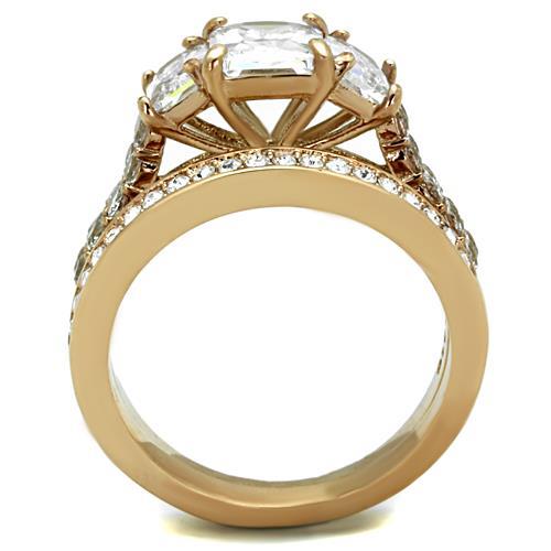 TK1690 - IP Rose Gold(Ion Plating) Stainless Steel Ring with AAA Grade CZ  in Clear-2