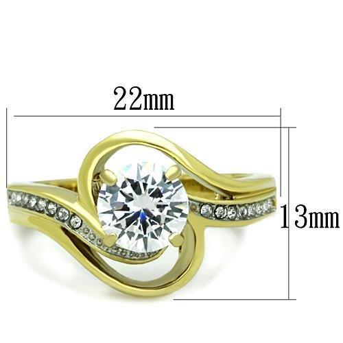 TK1701 - Two-Tone IP Gold (Ion Plating) Stainless Steel Ring with AAA Grade CZ  in Clear-1