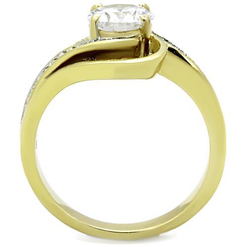 TK1701 - Two-Tone IP Gold (Ion Plating) Stainless Steel Ring with AAA Grade CZ  in Clear-2