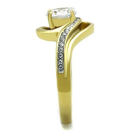 TK1701 - Two-Tone IP Gold (Ion Plating) Stainless Steel Ring with AAA Grade CZ  in Clear-3
