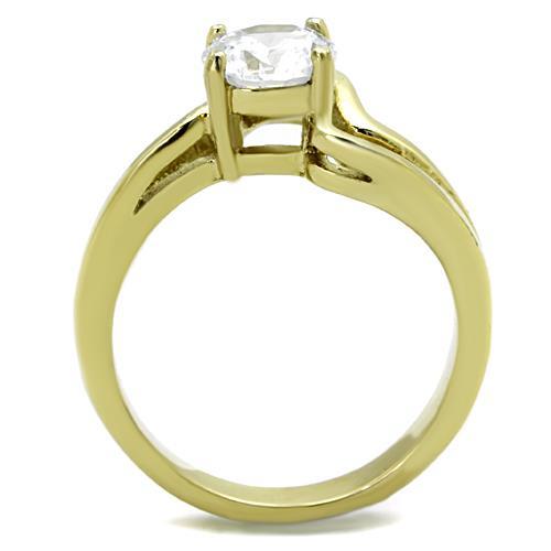 TK1702 - Two-Tone IP Gold (Ion Plating) Stainless Steel Ring with AAA Grade CZ  in Clear-2