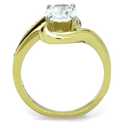 TK1703 - Two-Tone IP Gold (Ion Plating) Stainless Steel Ring with AAA Grade CZ  in Clear-2