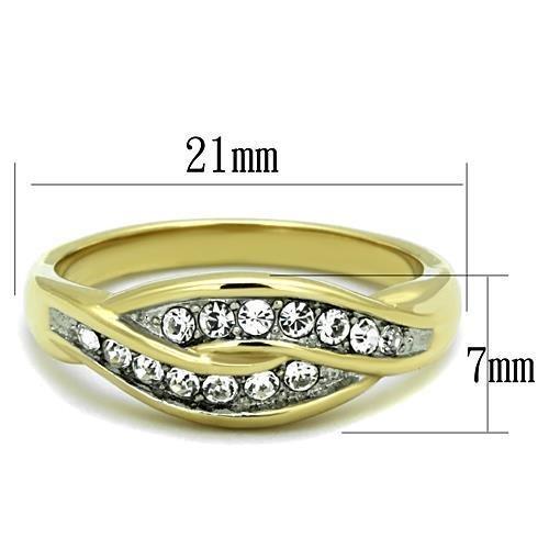 TK1704 - Two-Tone IP Gold (Ion Plating) Stainless Steel Ring with Top Grade Crystal  in Clear-1