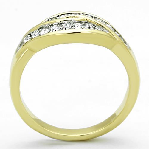 TK1704 - Two-Tone IP Gold (Ion Plating) Stainless Steel Ring with Top Grade Crystal  in Clear-2