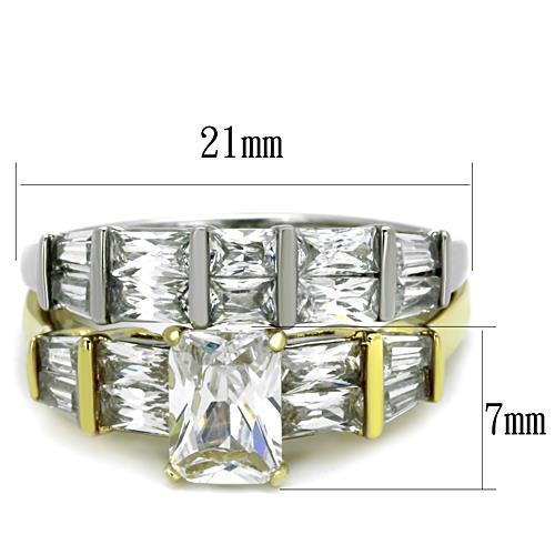 TK1708 - Two-Tone IP Gold (Ion Plating) Stainless Steel Ring with AAA Grade CZ  in Clear-1