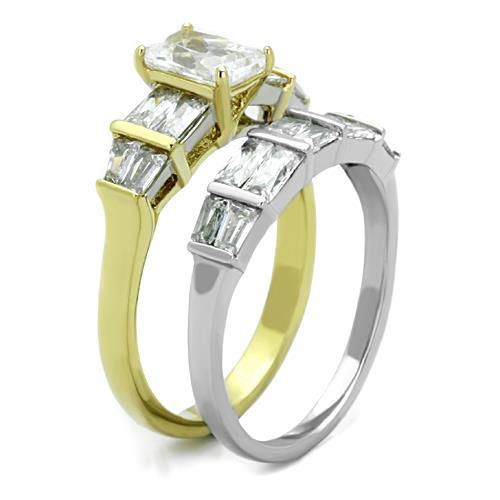 TK1708 - Two-Tone IP Gold (Ion Plating) Stainless Steel Ring with AAA Grade CZ  in Clear-3