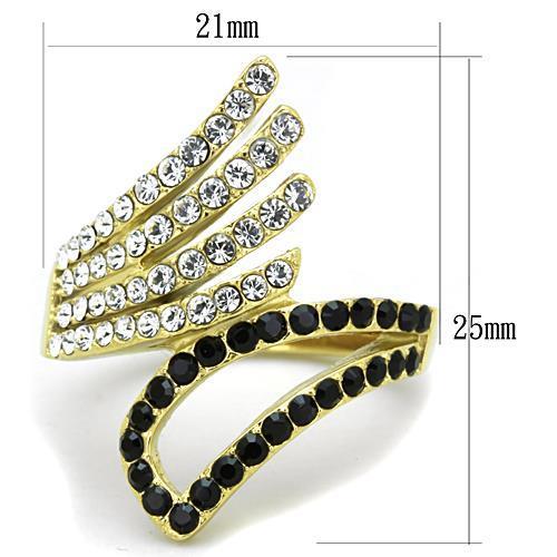TK1710 - IP Gold(Ion Plating) Stainless Steel Ring with Top Grade Crystal  in Jet-1