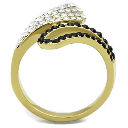 TK1710 - IP Gold(Ion Plating) Stainless Steel Ring with Top Grade Crystal  in Jet-2