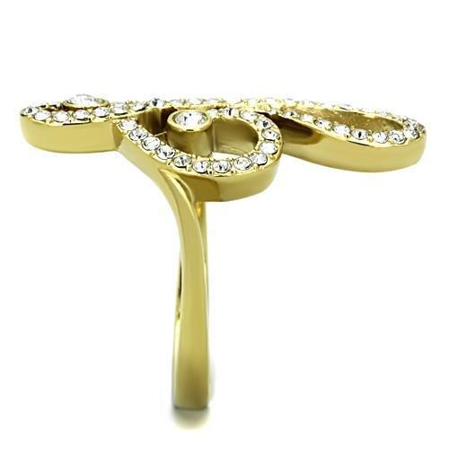 TK1714 - IP Gold(Ion Plating) Stainless Steel Ring with Top Grade Crystal  in Clear-3
