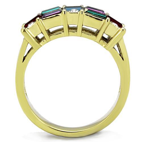 TK1719 - IP Gold(Ion Plating) Stainless Steel Ring with Top Grade Crystal  in Multi Color-2