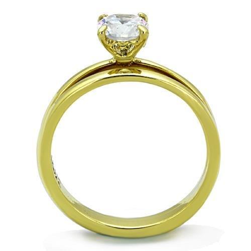 TK1721 - IP Gold(Ion Plating) Stainless Steel Ring with AAA Grade CZ  in Clear-2
