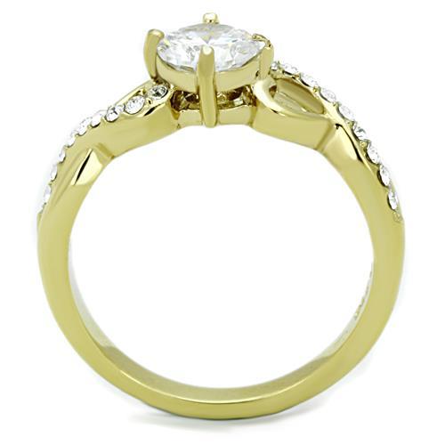 TK1722 - IP Gold(Ion Plating) Stainless Steel Ring with AAA Grade CZ  in Clear-2