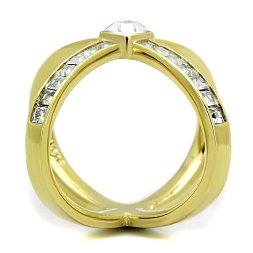 TK1726 - IP Gold(Ion Plating) Stainless Steel Ring with Top Grade Crystal  in Clear-2