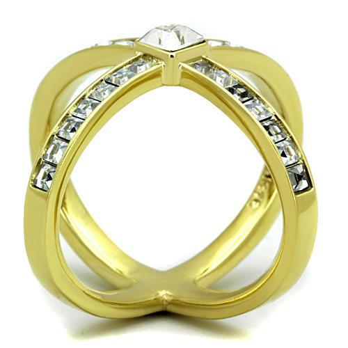 TK1726 - IP Gold(Ion Plating) Stainless Steel Ring with Top Grade Crystal  in Clear-3