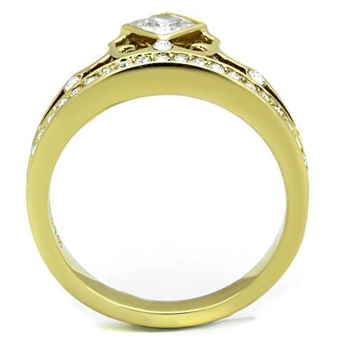 TK1727 - IP Gold(Ion Plating) Stainless Steel Ring with AAA Grade CZ  in Clear-2