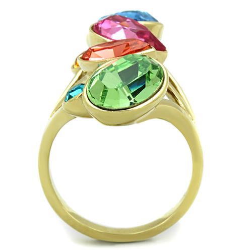 TK1729 - IP Gold(Ion Plating) Stainless Steel Ring with Top Grade Crystal  in Multi Color-2