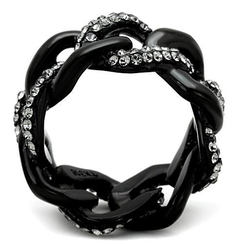 TK1731 - IP Black(Ion Plating) Stainless Steel Ring with Top Grade Crystal  in Black Diamond-2