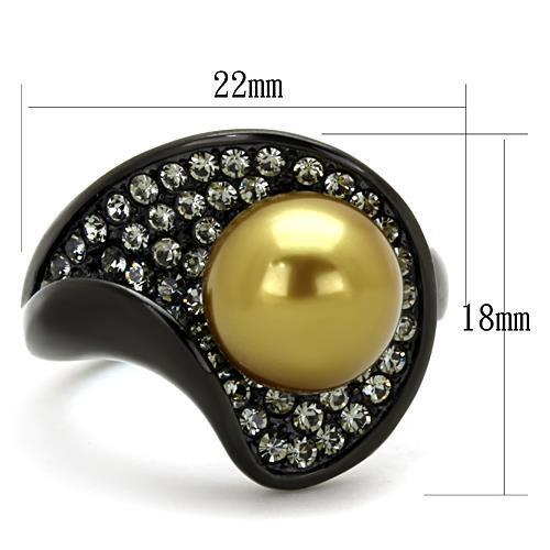 TK1732 - IP Black(Ion Plating) Stainless Steel Ring with Synthetic Pearl in Champagne-1