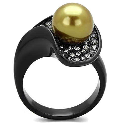 TK1732 - IP Black(Ion Plating) Stainless Steel Ring with Synthetic Pearl in Champagne-2
