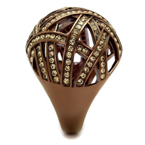 TK1734LC - IP Coffee light Stainless Steel Ring with Top Grade Crystal  in Citrine Yellow-3