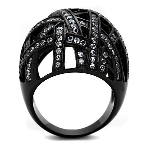 TK1734 - IP Black(Ion Plating) Stainless Steel Ring with AAA Grade CZ  in Clear-2