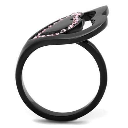 TK1737 - IP Black(Ion Plating) Stainless Steel Ring with Top Grade Crystal  in Light Rose-2
