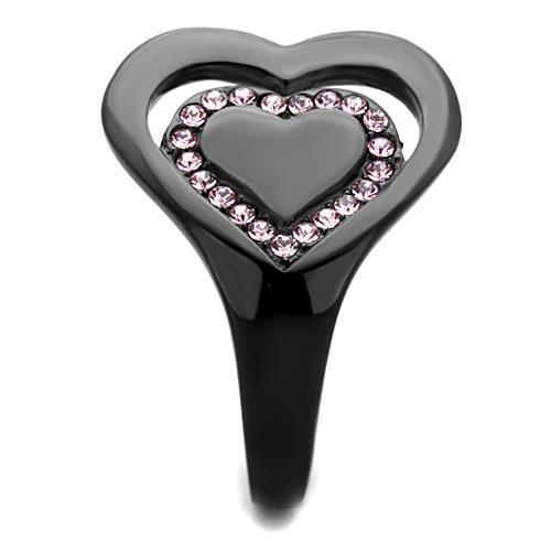 TK1737 - IP Black(Ion Plating) Stainless Steel Ring with Top Grade Crystal  in Light Rose-3