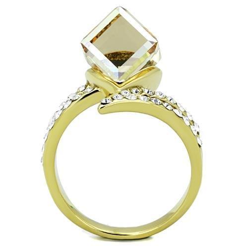 TK1745 - IP Gold(Ion Plating) Stainless Steel Ring with Top Grade Crystal  in Champagne-2