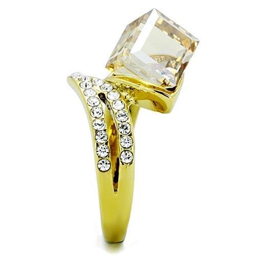 TK1745 - IP Gold(Ion Plating) Stainless Steel Ring with Top Grade Crystal  in Champagne-3