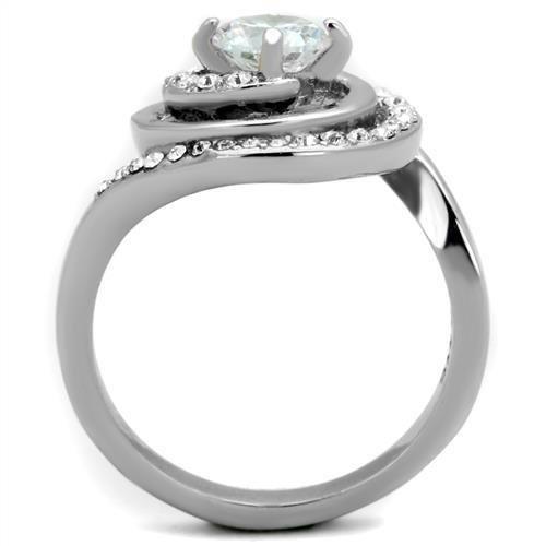 TK1746 - High polished (no plating) Stainless Steel Ring with AAA Grade CZ  in Clear-2